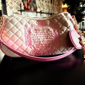 Juicy Couture Tale Shoulder Bag Quilted Velour Cream Pink Charm NWT